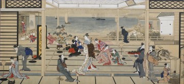 喜多川歌麿 Painting - 土蔵相模の月明かり祭り 喜多川歌麿 浮世へ美人が